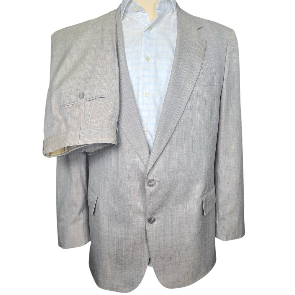 VINTAGE ADAMS ROW Mens 44L Gray Check USA Soft Wool 2 Piece Suit Pants 36x34 Hem
